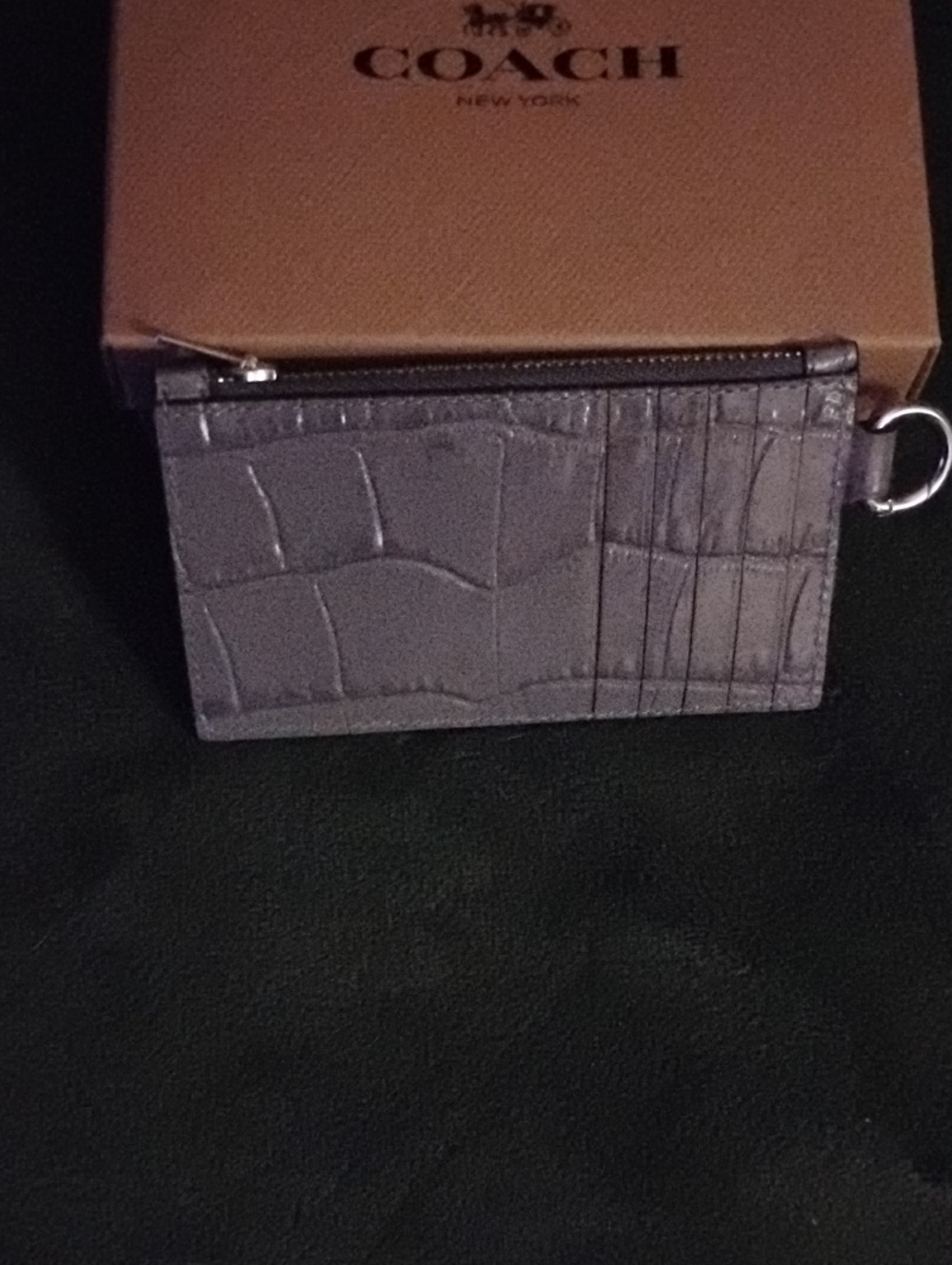Coach Gray Croc-Embossed Leather Card Case with Key Ring NWT - Picture 2 of 3